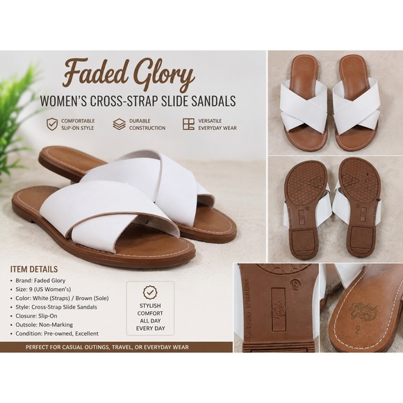 Faded Glory Shoes - Faded Glory Womens‎ White Crisscross Slide Sandals Flat Summer Shoes Size 9